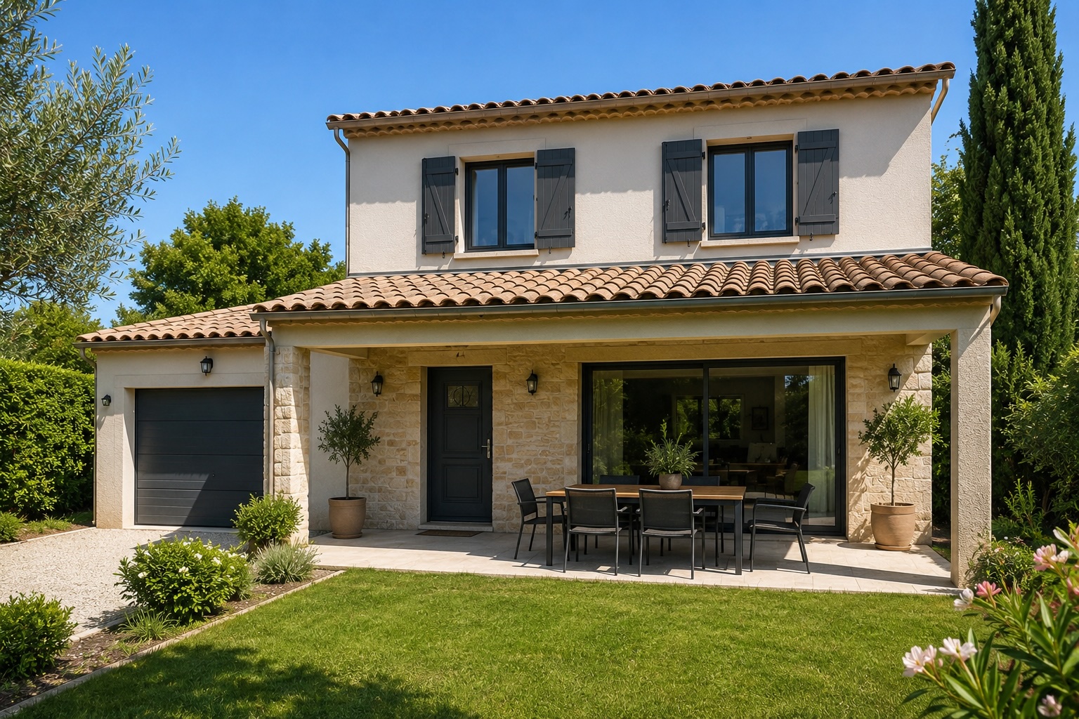 Maison contemporaine avec piscine et jardin – 120 m²